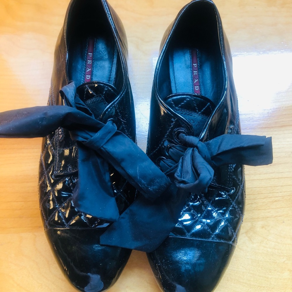 Prada patent leather bow oxfords